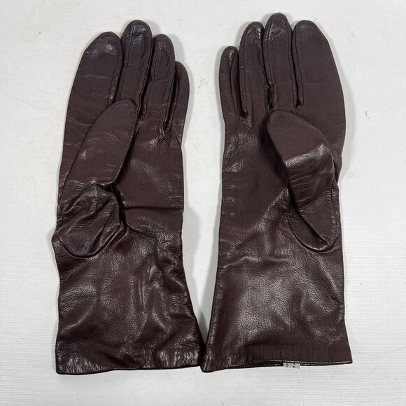 LORD & TAYLOR Gloves Womens 7.5 Leather Antron Lined Warmer Winter Brown - Picture 4 of 11